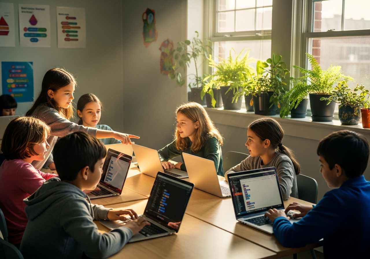Students coding in classroom