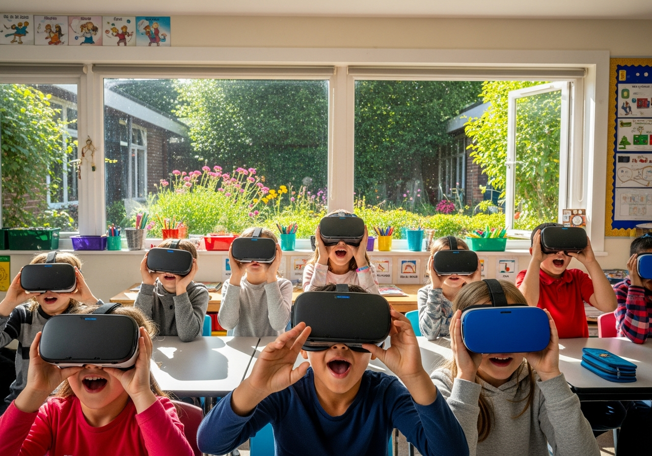 Kids discovering VR technology